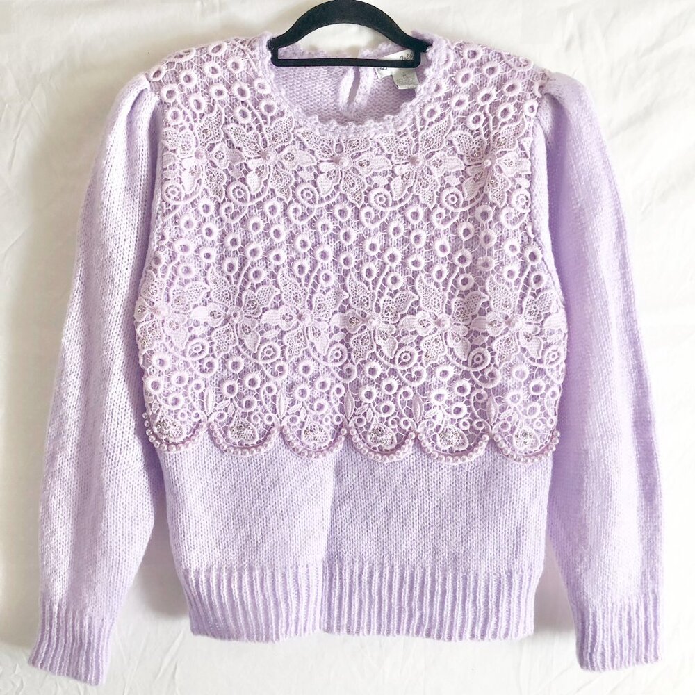 Vintage 80s Pastel Lavender Crochet Sweater